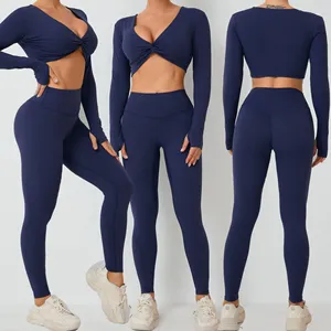 Women Workout Clothes Fitness Activewear Sports Long Sleeve High Waist Butt Lifting Leggings 2 Piece Sets Gym Fitness Sets