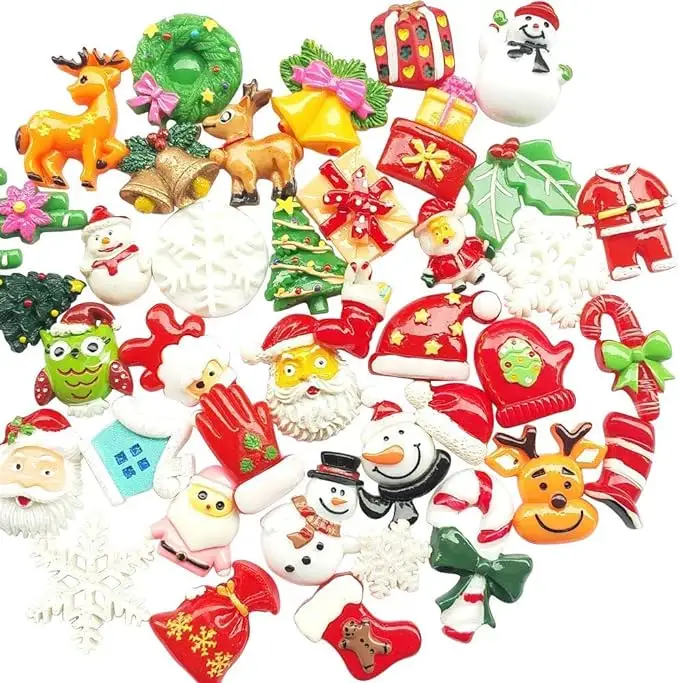 Kawaii resin christmas Ornament Cartoon cabochon Scrapbook craft Snowman Charms accessori