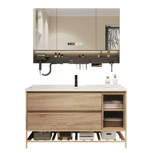 Wholesale Custom High-quality Simple European-style Luxury Wooden <b>Floating</b> Bathroom Vanity with Sink and Mirror - Product Image 2