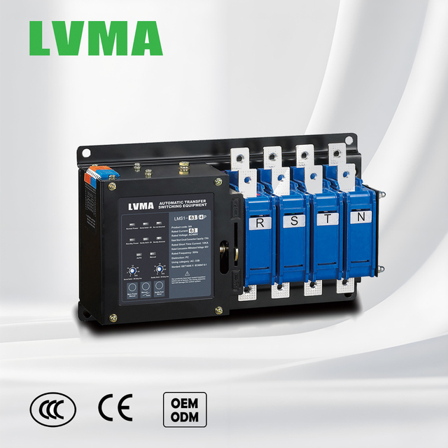 LVMA Intelligent ATS 63A 125A 250A 400A 630A Automatic Transfer Switch Dual Power Switch 2P 3P 4P PC Class Integral Design