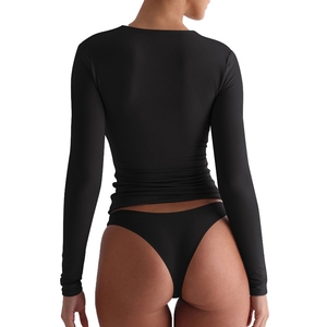 Camiseta de Manga Larga con Botones y Rayas Finas Estilo Y2K para Mujer, Nueva Moda - Product Image 6