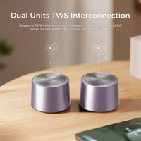 Mini haut-parleur magnétique avec batterie de 600 mAh, gris foncé, étanche IPX6, boîtier en alliage d'aluminium, support de téléphone 2 en 1