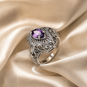 Anello Vintage Traforato con Ametista per Donne, Gioielli di Moda in Stile Coreano - Product Image 6