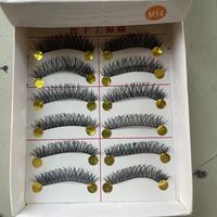 Faux cils faits à la main M14, naturels, épais, style croisé désordonné avec tige en fil de coton