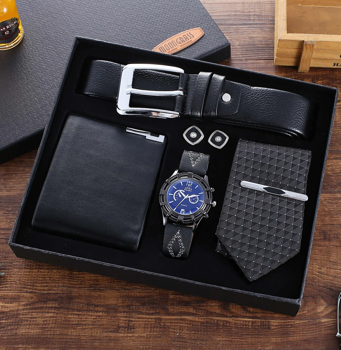 Hot sell 5Piece set Watch Belt Tie Glasses Wallet Business Creative Fashion Simple Combination Gift Sets