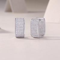 Boucles d'oreilles créoles larges rectangulaires en argent sterling 925 avec moissanite pour femmes et hommes, entièrement pavées de moissanite, style Huggie