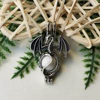 Cadre en acier inoxydable de conception unique pendentif en pierre naturelle avec breloque en pierre précieuse ptérosaure