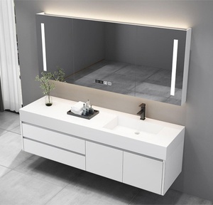 Light Luxury MDF Rock Slab Integrated Basin Intelligent <b>Mirror</b> Cabinet Wall-Mounted Design Bathroom Vanity - Product Image 5