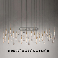 Lustre rectangulaire de luxe de 60 pouces de haut, de qualité supérieure, pour table à manger, style goutte de pluie, moderne, pour salle à manger