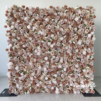 F152 Dinding Bunga Buatan Sutra Mawar Pink 5D Gradual Change Backdrop 8ft X 8ft untuk Thanksgiving Wisuda