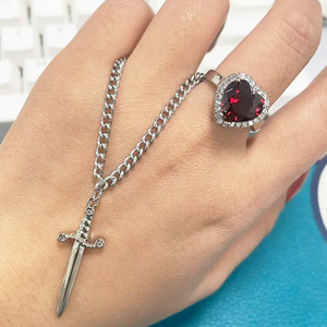 OEM Trendy Hot Selling Couple Jewelry Stainless Steel Chain Red Zircon <strong>Sword</strong> In Heart <strong>Necklace</strong> - Product Image 6