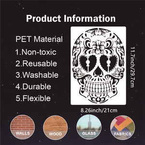 6 Plantillas Reutilizables de Calaveras de PET de 29.7x21cm, Plantillas de Dibujo de Manos de Esqueleto para Manualidades y Artistas, Incluye <span class=keywords><strong>Calavera</strong></span> y Huesos Cruzados - Product Image 2
