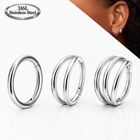 Anneau de nez clicker double anneau en acier inoxydable 316L, boucle d'oreille hélix pour cartilage, style classique, minimaliste européen, pour mariage et fiançailles