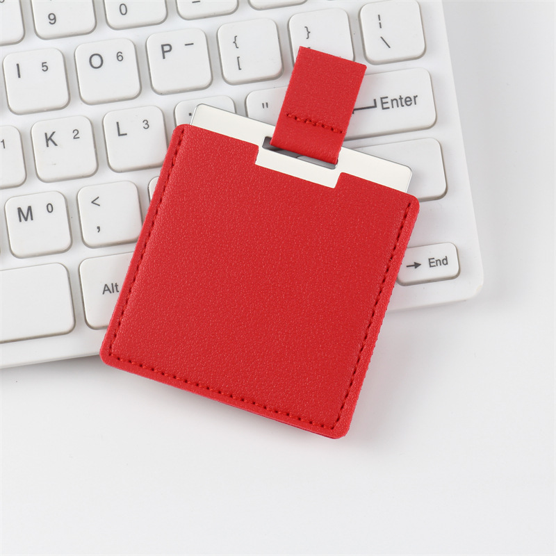 Rouge vif - miroir 60*60mm étui en cuir 68*65mm