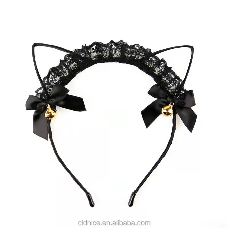 Groothandel Veren Kant Trim Kat Oren Dunne Haarband Dames Effen Kleur Halloween Haaraccessoires