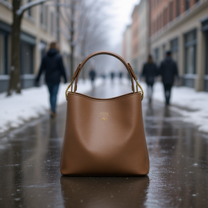 Sac seau en cuir véritable pour femmes, grande capacité, sac à main étanche à bandoulière, mode minimaliste, doux, toutes saisons, 21.5x22.5x13cm - Product Image 2