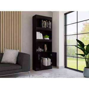 Denver <b>Rustic</b> <b>Bookshelf</b> DB Home Office Living Room Furniture with Black Wengue Finish and Metal Hardware Melamine Wood Style - Product Image 3