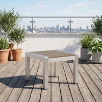Table d'appoint carrée moderne pour extérieur, structure en aluminium brossé argenté, résistante aux intempéries, pour plateau à lattes, anti-rouille, table durable
