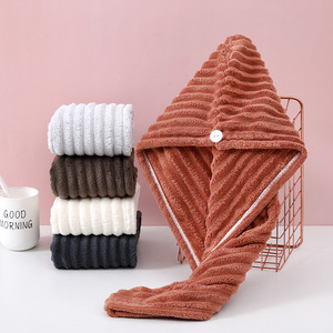 Hair Drying <b>Towel</b> Cap 25x65cm Coral Fleece Quick Dry Solid Color Home Use - Product Image 1