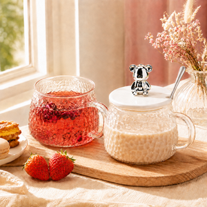 Nouvel Arrivage : Mug en verre avec couvercle motif ours, idéal comme cadeau, pour eau, café, thé, jus, usage domestique, avec cuillère - Product Image 5