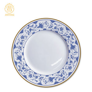 Juego de Platos Elegantes JINYING con Diseño Floral Azul, Incrustaciones Doradas, <span class=keywords><strong>Vajilla</strong></span> de Cerámica de Alta Calidad, <span class=keywords><strong>Vajilla</strong></span> Azul <span class=keywords><strong>y</strong></span> <span class=keywords><strong>Blanca</strong></span> para Bodas - Product Image 4