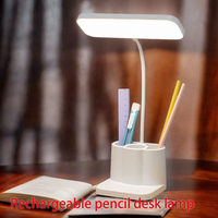 Lampe de bureau LED moderne rechargeable à commande tactile avec porte-stylo, abat-jour en plastique, DC 5V