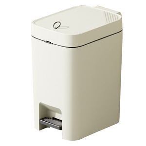 Foot Operated Trash Can 12L Beige Rectangular Indoor Kitchen Living Room Bathroom Waste Bin - Product Image 5