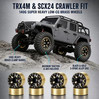 Jantes Beadlock en laiton de 1,0 pouce avec contrepoids robustes, lot de 4 pièces, pièces de mise à niveau adaptées aux voitures RC Crawler 1/18 1/24