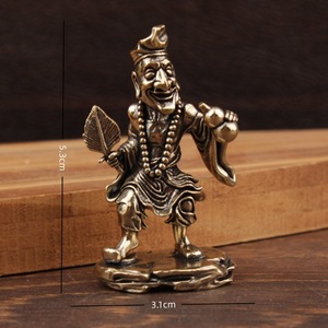 Statue de Bouddha vivant en laiton Ji Gong, 2 pièces, ornement de bureau, figurine de collection, décoration de maison, artisanat artistique - Product Image 4