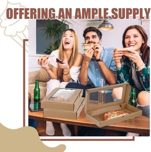 กล่องพิซซ่าลูกฟูกทรงสี่เหลี่ยม กล่องใส่อาหารแบบนำกลับบ้านพร้อมฝาปิดแบบมีหน้าต่างใสและห่วงดึงสำหรับใส่ขนมปังแผ่นบาง ขนมอบ - Product Image 5