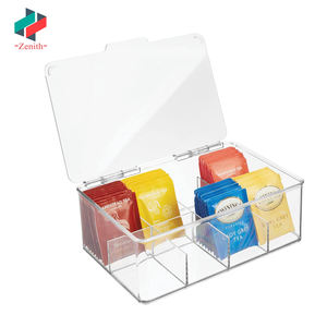 साफ प्लास्टिक चाय बैग आयोजक रसोई कैबिनेट चाय बॉक्स भंडारण बिन के लिए हिंज ढक्कन के साथ विभाजित भंडारण कंटेनर बॉक्स - Product Image 5