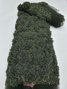 Ni. Ai phong cách mới mô hoa ren thêu đính cườm ren sáng bóng sequin ren vải lưới đính cườm ren vải với ngọc trai - Product Image 3