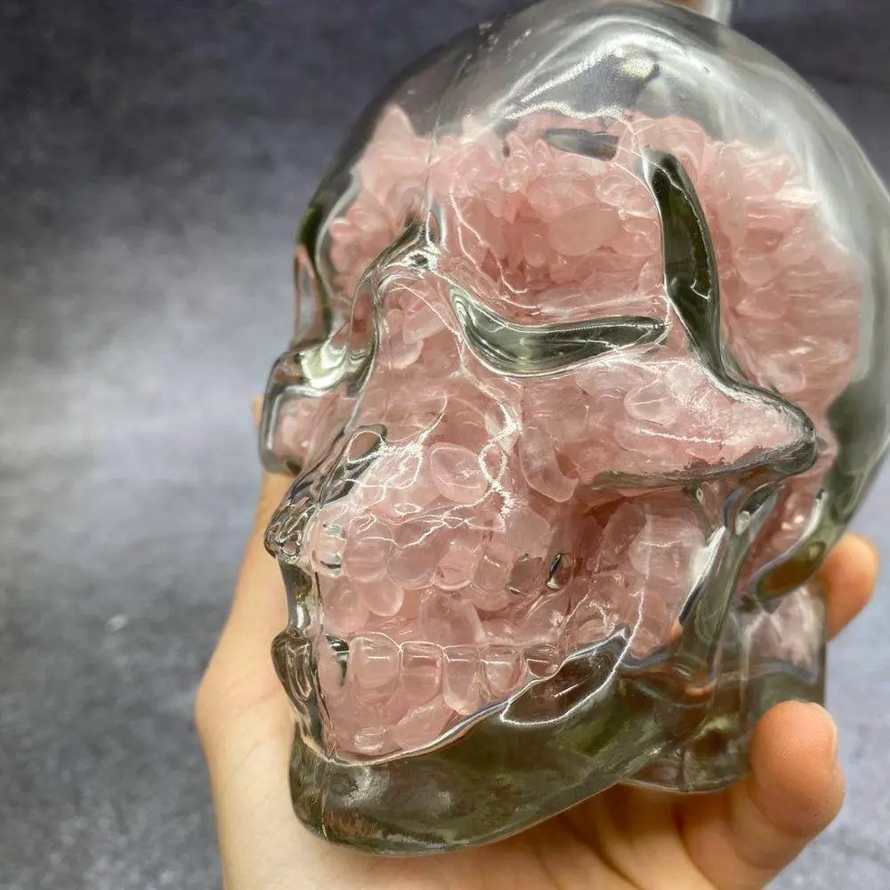 Venta caliente fábrica personalizado claro cráneo humano la gente artesanía botella de Calavera de Cristal con tapa de corcho