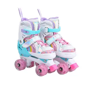 최고의 선물 4 크기 조정 가능한 내구성 레인보우 LED 라이트 업 롤러 인라인 스케이트 신발 아이들을위한 소녀 소년
