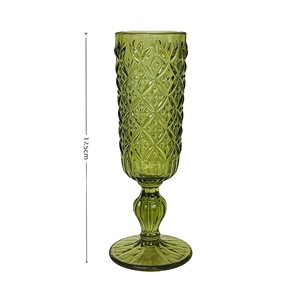 Flûtes à <span class=keywords><strong>champagne</strong></span> en verre gravé motif diamant vert sauge 135 ml – Gobelets vintage verts pour vin - Product Image 2