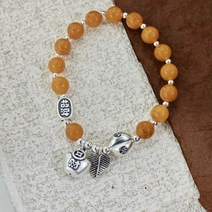 S925 Sterling <b>Silver</b> <b>Beaded</b> Amber Bracelet Heart Charm Unisex Everyday Wear Fine Jewelry - Product Image 4