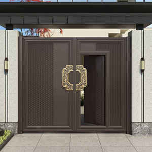 Puerta Doble Eléctrica de Patio para Villa, de Estilo Postmoderno, Tallada, Simple, de Lujo Ligero, de Aleación de Aluminio y Acero Inoxidable, Resistente al Agua, Estilo Rústico - Product Image 3