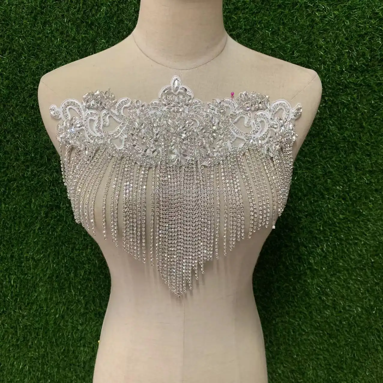 Zilver Crystal Rhinestone Kralen Pure Hand Made Bridal Lijfje Applique Voor Bruiloft