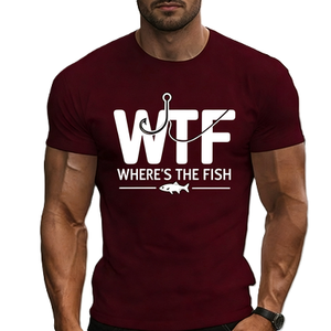 T-shirt de pêche amusant « WTF Where's the Fish » avec humorisme de pêcheur, motif hameçon, pour pêcheur, papa, <span class=keywords><strong>blague</strong></span>, en coton surdimensionné à manches courtes, style streetwear, haut décontracté - Product Image 1