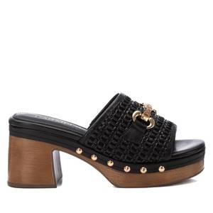 Carmela Women's Heeled Slipper Black 162334 Platform <b>Sandals</b> With Studs And Buckle Detail - Product Image 1