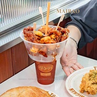 Pp Take-out Drinking Cup Tasse à cola en plastique avec couvercles et pailles Tasse à pop-corn créative avec porte-bol à collation