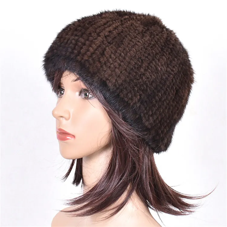 Wholesale 2022 real fur hat mink cap round Cold proof in winter fur hats for women mink fur bucket stretchy hat