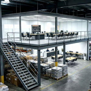 Custom Steel Mezzanine Floor System with Stair and Guardrail for Warehouse Storage - Product Image 1