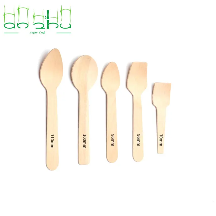 Le posate di legno su misura libere di legno del gelato dei cucchiai eliminabili Mini esportano il cartone + la borsa del PE/legno su misura della betulla 100%