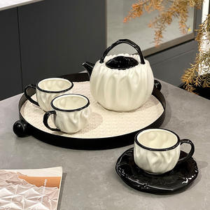 Ensemble de théière et tasses à café en céramique créative Bambootop pour la maison et l'hôtel, ensemble de grande valeur, boîte cadeau d'anniversaire - Product Image 3