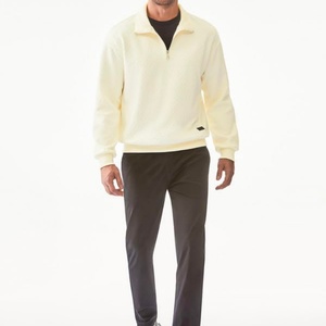 Sudadera cómoda para hombre con cremallera de un cuarto, cuello simulado, manga larga, textura geométrica sólida, estilo gofre - Product Image 4