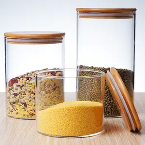 transparent High quality handmade Food Storage Glass Jars Glass with Bamboo Lid
