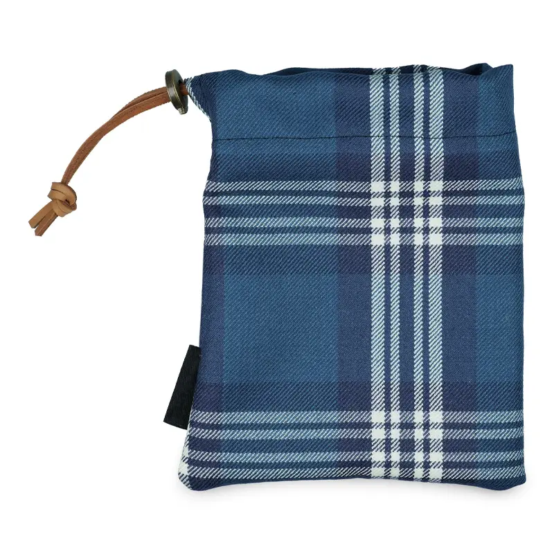 Blue Tartan wool-poly customized golf balls tees packing drawstring bags OEM golf accessories pouches