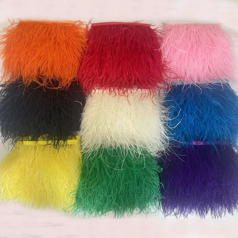 10-15 cm ostrich plumes personalized reasonable price fabric feather trim for clothing decoration ostrich feather fringe trims