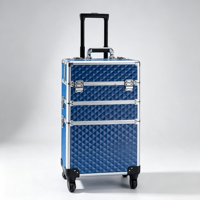 Valise de maquillage roulante en aluminium 3-en-1 : Organisateur de rangement cosmétique et de coiffeuse pour salon, beauté et voyage